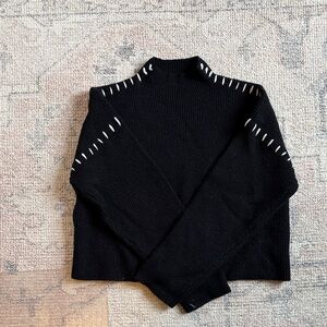 Commense Black Turtleneck Sweater with White Detailing